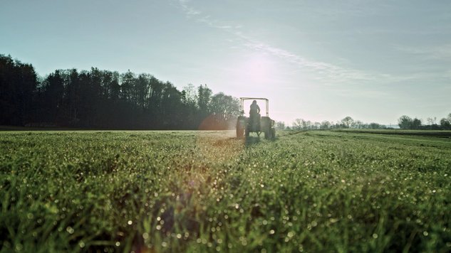 Traktor auf der Wiese im Film „Ab Hof“
